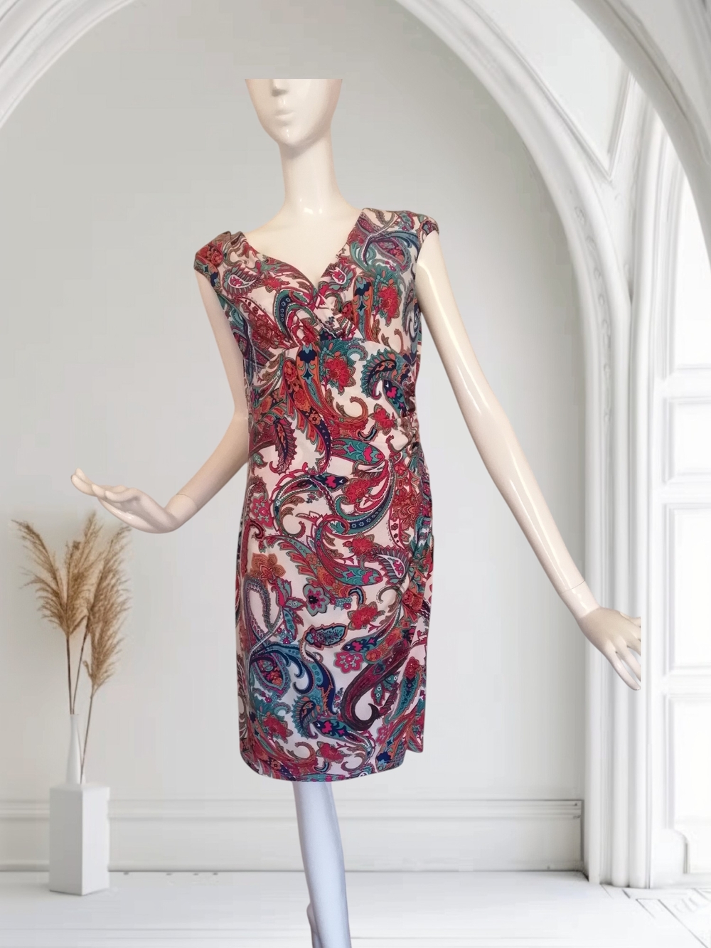 Lauren Ralph Lauren Paisley Midi Dress in Pink, Teal, and Red size 10